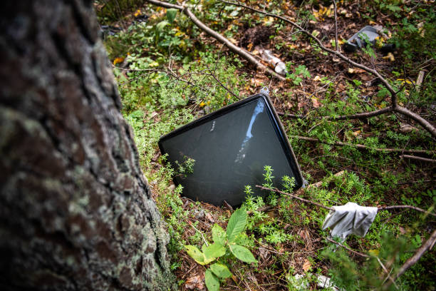 istock Random garbage junk items left in nature and forests. TV screen 1341160930