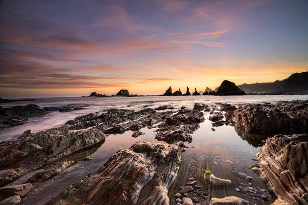 Scene of a sunrise on the beach of Gueirua