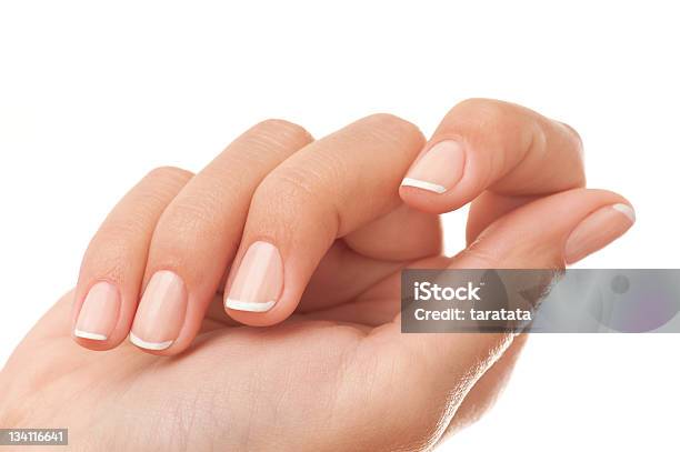 French Manicure Closeup Stock Photo - Download Image Now - Fingernail, Cut Out, Adult