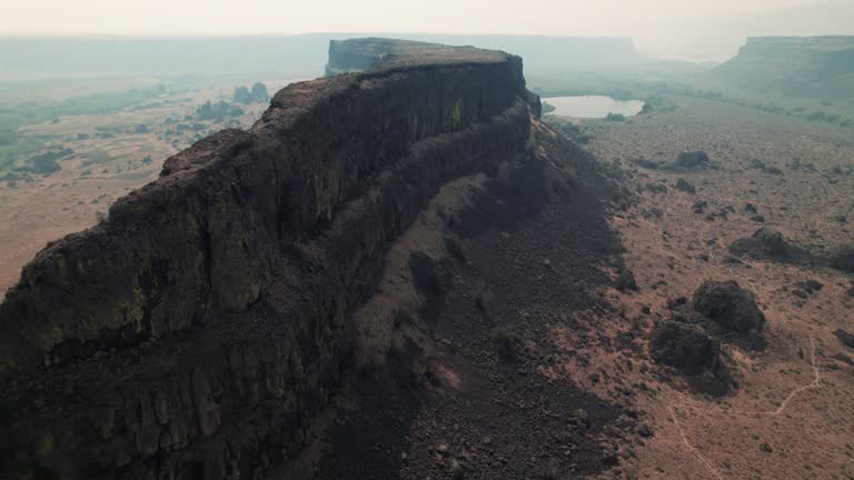 Cinematic Drone Flight in Desert Canyon at Dry Falls in Washington State