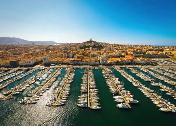 The view of Vieux-Port (Old Port) of Marseille, a port city in southern France