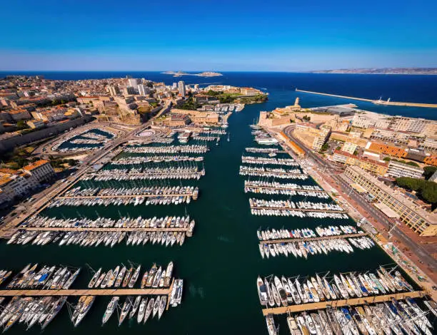 The view of Vieux-Port (Old Port) of Marseille, a port city in southern France