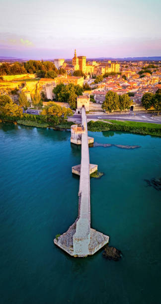 The aerial view of Avignon, a city in France's Provence region stock photo