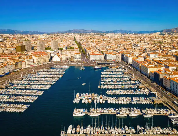 The view of Vieux-Port (Old Port) of Marseille, a port city in southern France