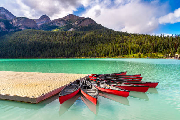 istock Canoes on Lake Louise, Banff 1341175376