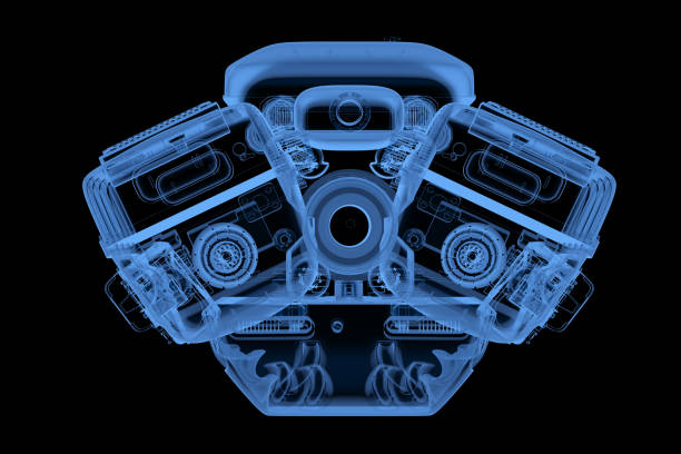 X-ray car engine or machine 3d rendering x-ray car engine or machine on black background thrust stock pictures, royalty-free photos & images