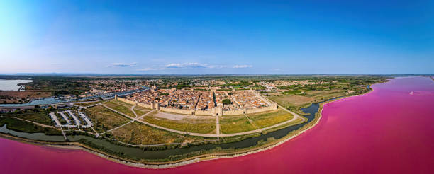 The medieval city of Aigues-Mortes, a commune in the Gard department in France stock photo