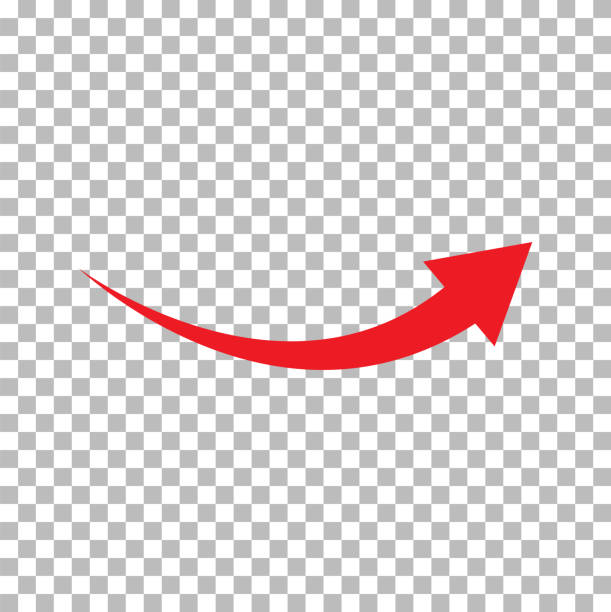 czerwona ikona strzałki na przezroczystym tle. płaski styl. ikona strzałki dla projektu witryny sieci web, logo, aplikacji, interfejsu użytkownika. strzałka wskazywała symbol kierunku. zakrzywiony znak strzałki. - three dimensional vertical shiny colors stock illustrations