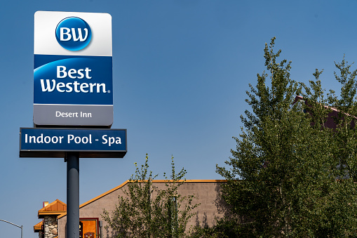 West Yellowstone, Montana - August 23, 2021: Best Western Desert Inn hotel, an option for lodging near the West Entrance of the national park