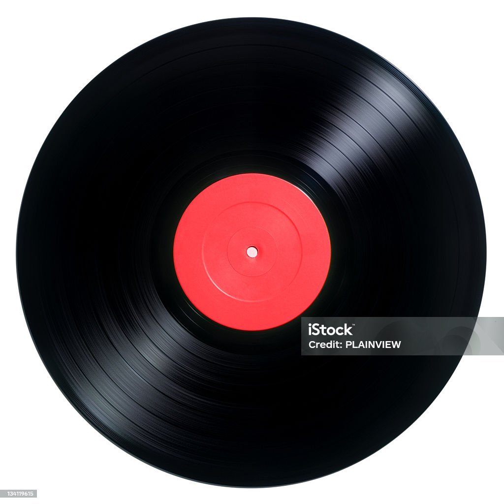 Vinyl record (photograph) Vinyl record with red label Record - Analog Audio Stock Photo