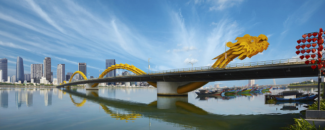 Dragon River Bridge ( Rong Bridge) on a beautiful cloudy day