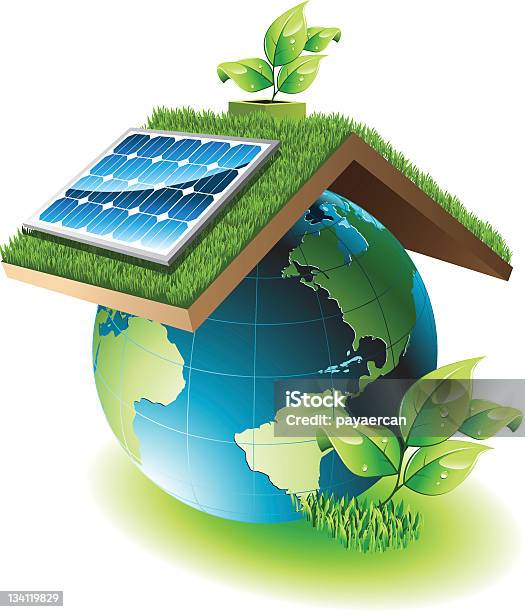 Verde Telhados - Arte vetorial de stock e mais imagens de Energia Solar - Energia Solar, Central de Energia Solar, Sol