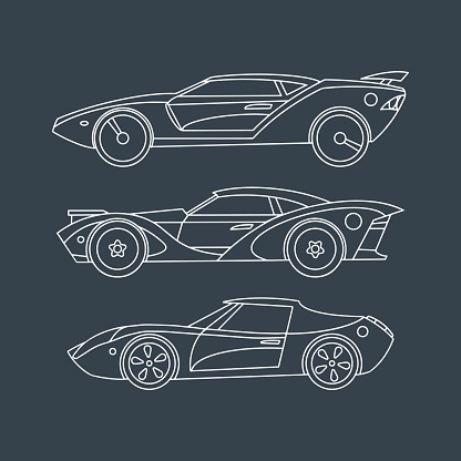 Linear Car Design Drawn Linear Sports Cars Set For Printing Blueprint Vector Illustration ...