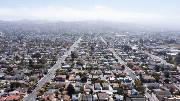 Richmond, California Daytime aerial view of dense residential sprawl in the Bay Area city of Richmond, California, USA. contra costa county stock pictures, royalty-free photos & images