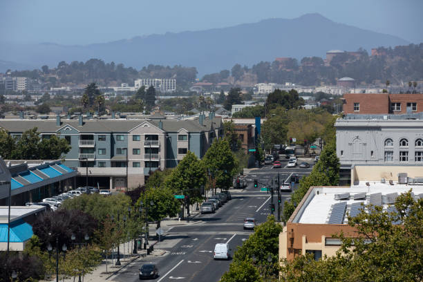 Richmond, California Daytime aerial view of the downtown Bay Area city of Richmond, California, USA. contra costa county stock pictures, royalty-free photos & images