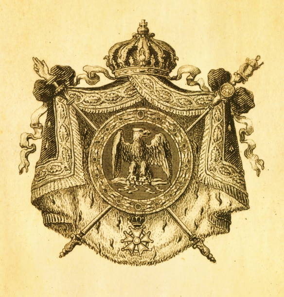 herb francji za napoleona 1804-1815 | antyczne ilustracje historyczne - napoleon stock illustrations
