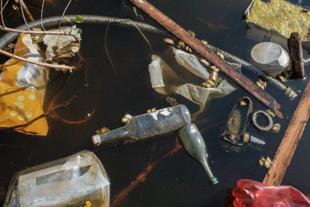 istock plastic waste in polluted river. environmental pollution. littering 1341212000