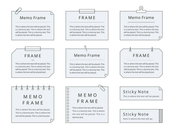 Illustration set of memo frame. Text background, Heading, Message Illustration set of memo frame. Text background, Heading, Message (simple, line drawing, blue color version) 正方形 stock illustrations