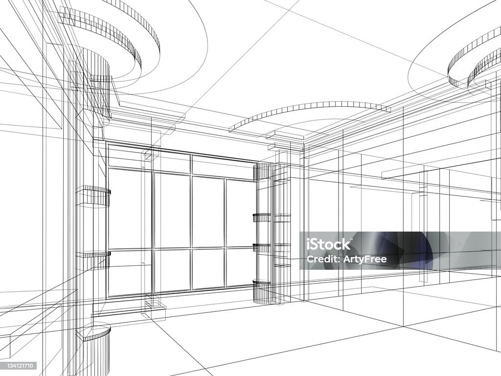 architectural abstract sketch Abstract wire frame design of home interior Architecture Stock Photo