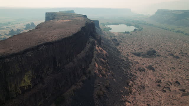 Slow Floating Aerial of Dry Falls Desert Canyon in Eastern Washington