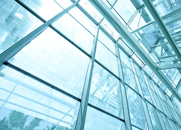 futurystyczny architektura wnętrza nowoczesny hol biznesowy, ai - airport angle architecture blue zdjęcia i obrazy z banku zdjęć