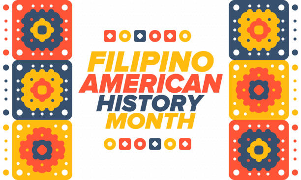 филиппино-американский месяц истории. счастливый праздник отмечают ежегодно в октябре. филиппинцы и флаг сша. месяц культуры. патриотическ - philippines stock illustrations