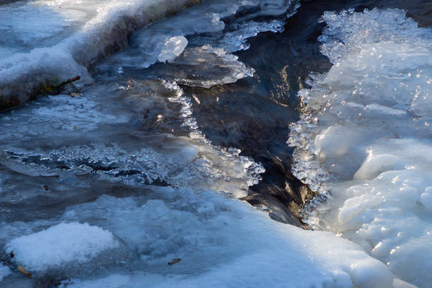 Flowing water under melting ice, concept of global warming