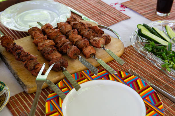 Pork barbecue baked on a coal grill