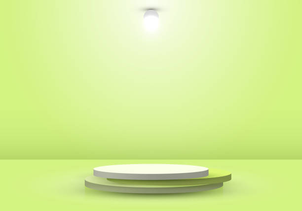 istock 3D realistic green podium or pedestal with circle light lamp in stage ceremony background 1341249491