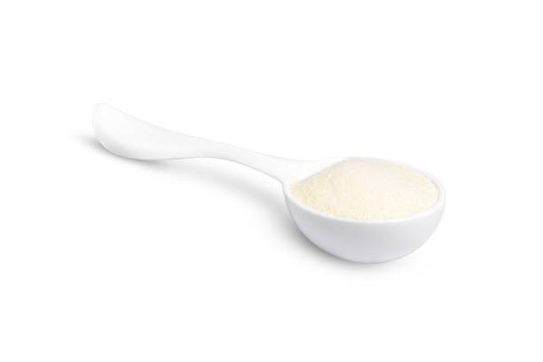 istock Collagen peptides powder in spoon isolated on white 1341250509
