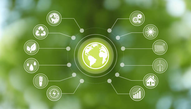 istock Energy efficiency concept. Different icons on green background 1341257715