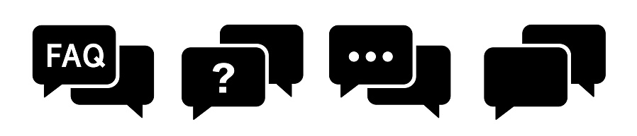 Faq icon set. Ask sign. Help symbol. Question mark icon in talk speech bubble. Flat vector elements for mobile app or web site.