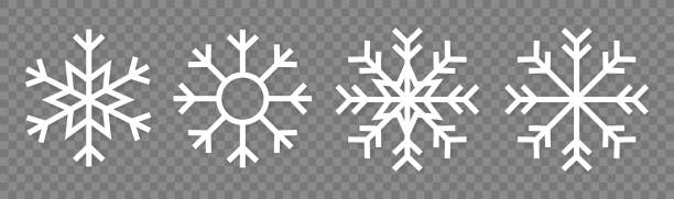 ilustrações, clipart, desenhos animados e ícones de coleção de ícones de variações de flocos de neve. flocos de neve cristal de gelo branco em fundo transparente. símbolo de inverno. - floco de neve