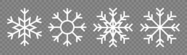 snowflake variations icon collection. snowflakes white ice crystal on transparent background. winter symbol. - snowflake stock illustrations
