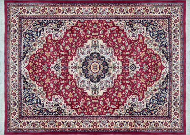 alte persische teppichtextur, abstraktes ornament milchig blau lila - rug stock-fotos und bilder