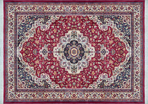 Textura de alfombra persa antigua, adorno abstracto azul lechoso púrpura photo