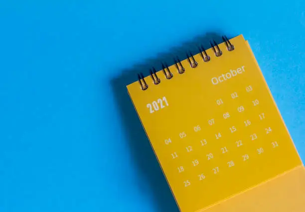 Tear-off calendar for October 2021. Desktop calendar for planning and managing each date
