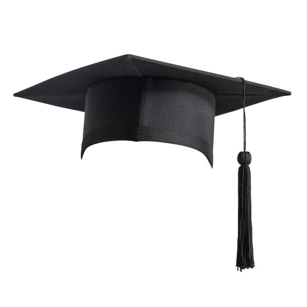 istock Graduation hat, academic cap or Mortarboard in black isolated on white background with clipping path for educational hat design mockup and school commencement hat mock-up template 1341271330