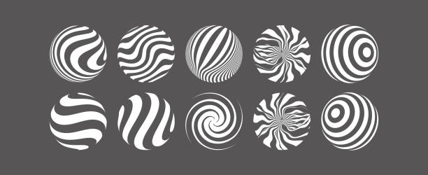 3D geometric striped rounded shape. Sphere. Abstract element for print or design. Black and white optical art. 3d vector illustration. 3D geometric striped rounded shape. Sphere. Abstract element for print or design. Black and white optical art. 3d vector illustration. crazy logo stock illustrations
