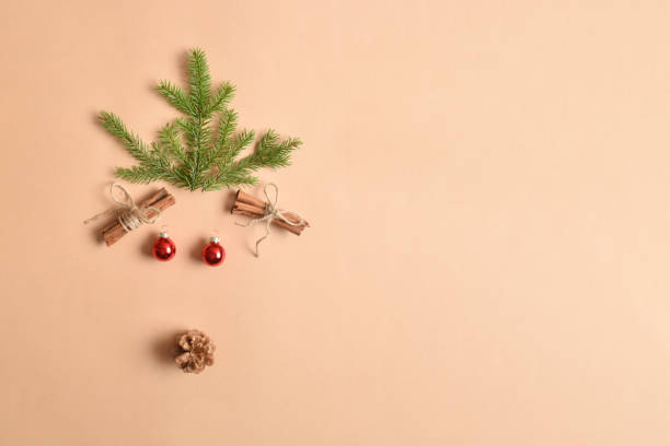 istock The Christmas decor is laid out on a beige background. Flat lay. 1341271813