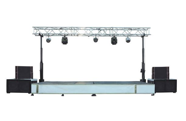 istock Stage with light equipment and audio sound speakers isolated over white 1341272536