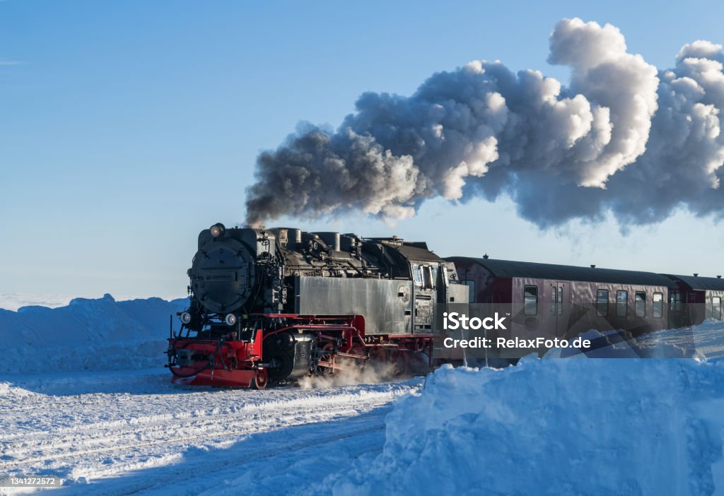 Historical steam train on Brocken mountain, Harz Mountain, Sachsen-Anhalt, Germany Train - Vehicle Stock Photo