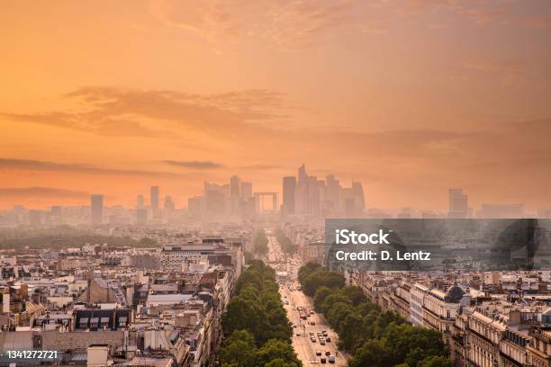 Sunset Over Downtown Paris Stock Photo - Download Image Now - City, City Life, Aerial View