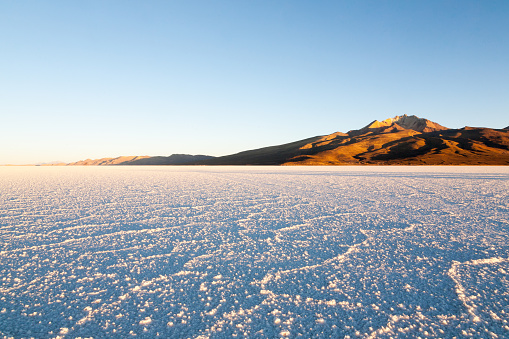Salar de Uyuni, Bolivia. Largest salt flat in the world. Bolivian landscape. Cerro Tunupa view
