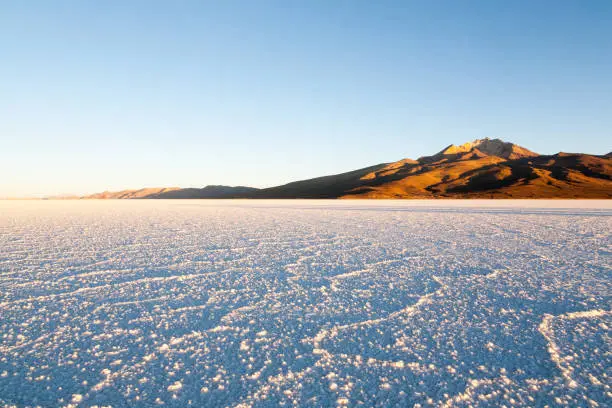 Salar de Uyuni, Bolivia. Largest salt flat in the world. Bolivian landscape. Cerro Tunupa view