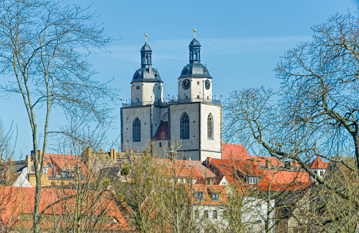 Bell towers og Church of Lutherstadt Wittenberg in Sachsen-Anhalt, Germany