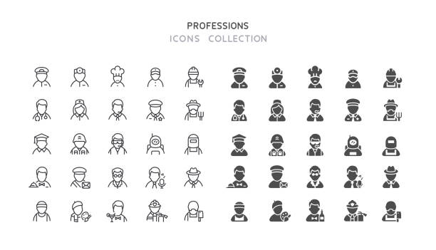 Line & Flat Professions  Icons Set of professions  vector icons. Line and flat design. Editable line stroke. police force stock illustrations