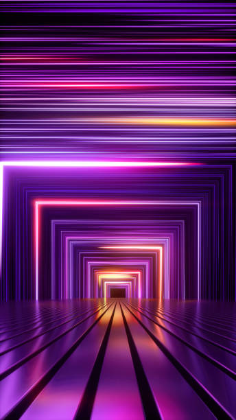 istock 3d rendering, abstract ultraviolet background, square shape with glowing neon lines, vertical geometric wallpaper 1341279417