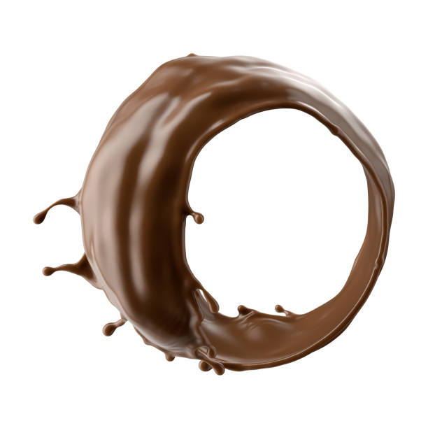 istock 3d render, chocolate splash, cacao or coffee drink, splashing syrup, cooking ingredient. Abstract round brown liquid clip art isolated on white background 1341279446
