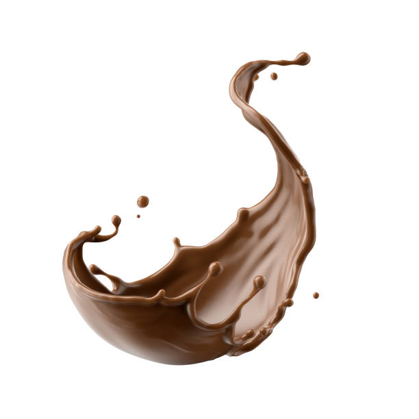 3d-rendering, schokoladenspritzer, kakaogetränk oder kaffee, spritzende kochzutat. abstrakte flüssigkeitswelle. braune getränke-clipart auf weißem hintergrund isoliert - chocolate sauce stock-fotos und bilder
